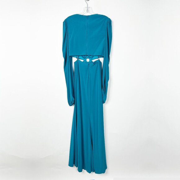 NWT Mac Duggal Jersey Puff Sleeve Cut Out Column Gown Ocean Blue 10 - Picture 6 of 8
